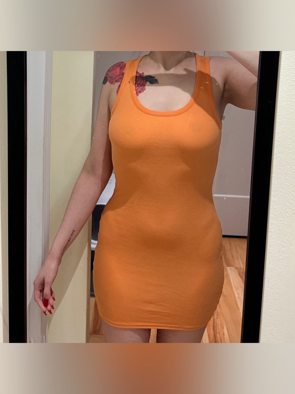 H&M Divided Orange Bodycon Mini Dress Women’s Size Medium Bright Stretchy Cute